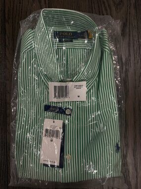 Ralph Lauren Men's Green & White Striped Dress Shirt